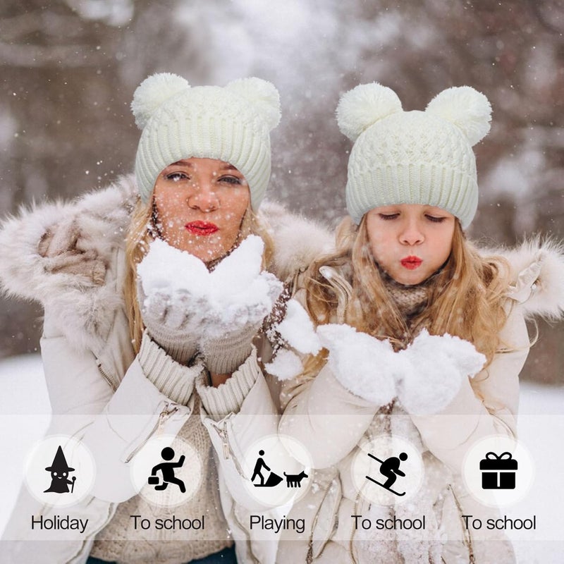 KDVOG Store Kids Winter Hat Warm Knitted Beanies with Double Pom Pom Thick Ski Cap for Boys Girls 7-12 Years - Image 4